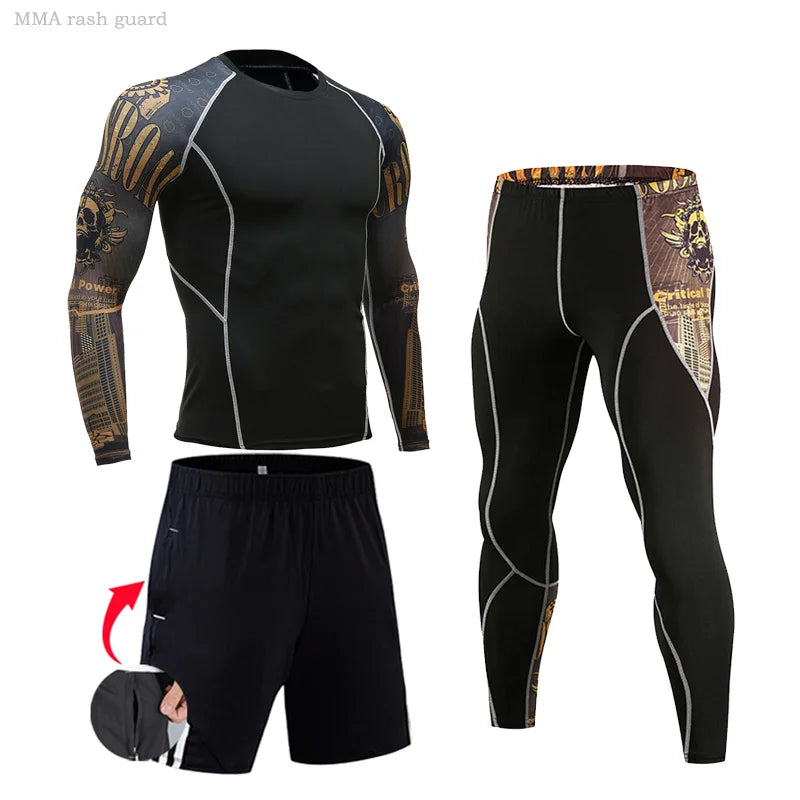Men's Compression Sportswear Suits Gym Tights Training Clothes Workout Jogging Sports Set Running Rashguard Tracksuit For Men