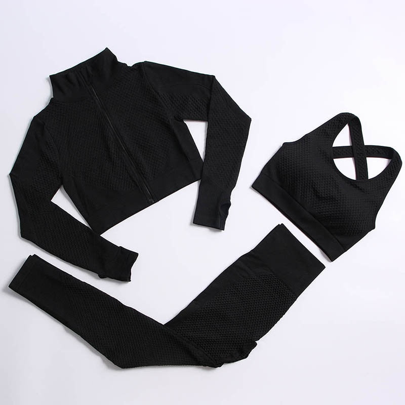 2/3 Pieces Yoga Set Bar High-Waisted Tight Pants Gym Exercise Clothing Suitable Sportswear For Women Zipper Jacket Leggings Suit