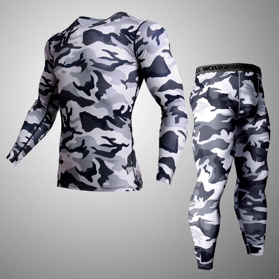 Compression underwear Men&#39;s Winter Thermal underwear MMA 3D wolf Bodybuilding T-Shirt Rashgarda leggings 2 piece tracksuit Men