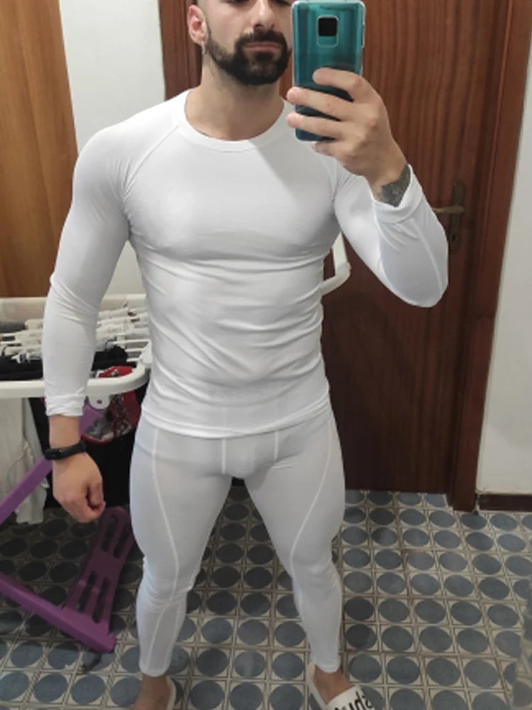 Compression underwear Men&#39;s Winter Thermal underwear MMA 3D wolf Bodybuilding T-Shirt Rashgarda leggings 2 piece tracksuit Men