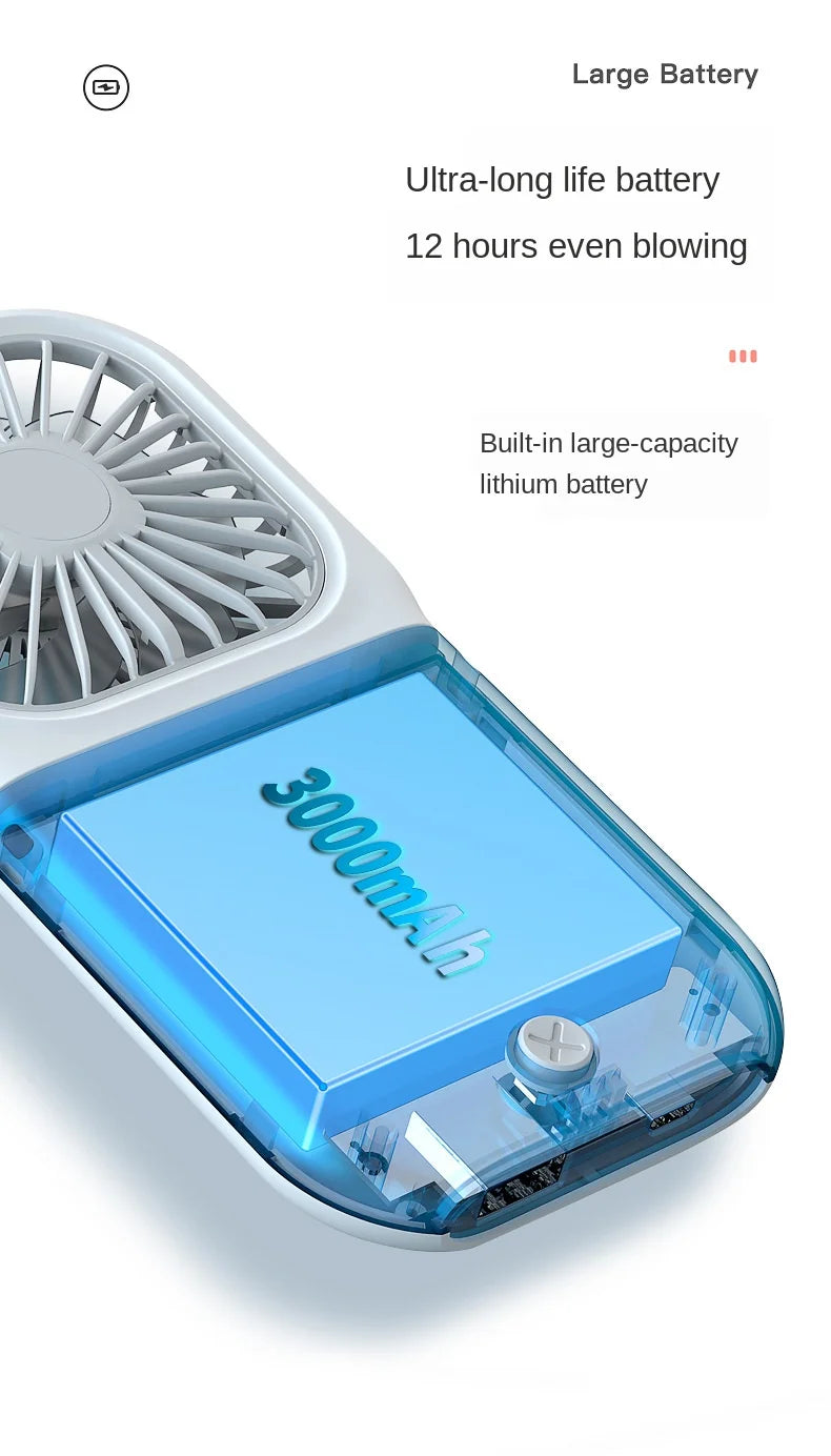 Hanging Neck Fans Mini Portable Folding USB Small Fan Mute Power Bank Portable Handheld Desktop Multi Function Charge Fan