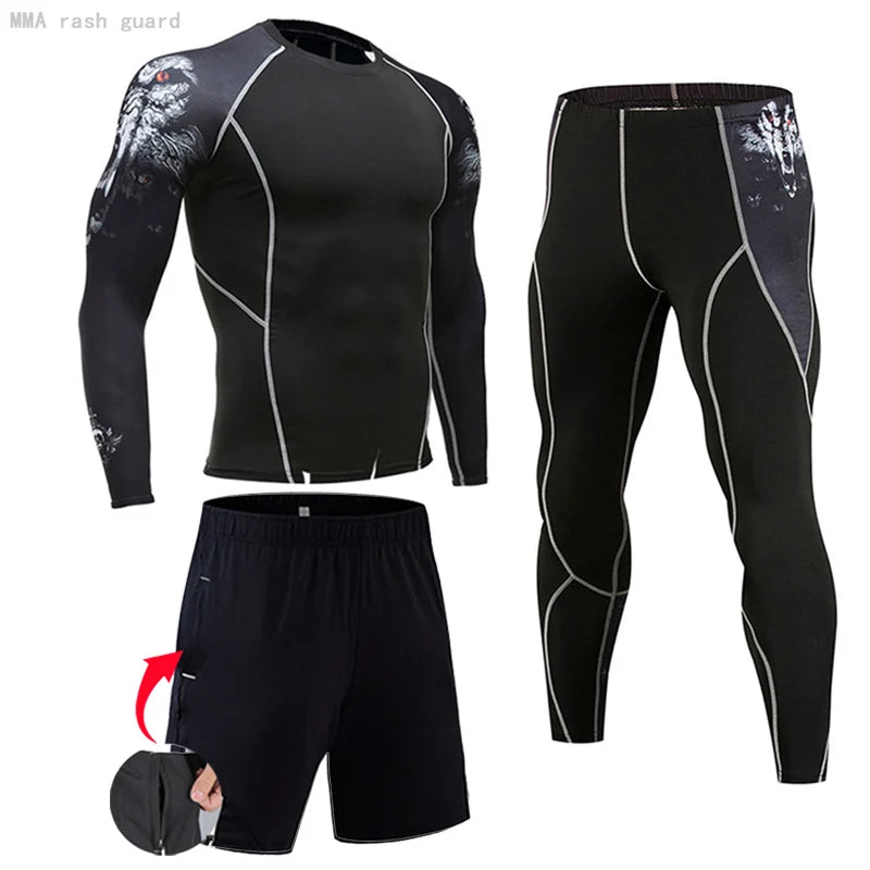 Men&#39;s Compression Sportswear Suits Gym Tights Training Clothes Workout Jogging Sports Set Running Rashguard Tracksuit For Men