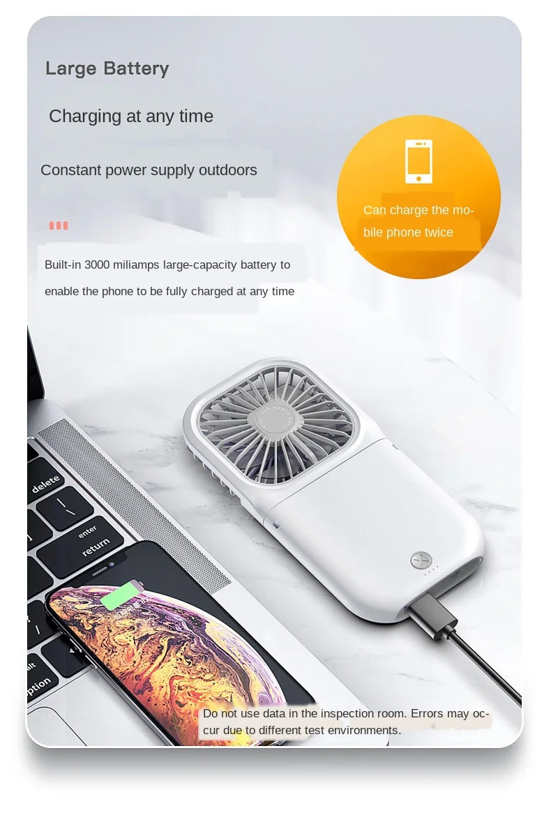 Hanging Neck Fans Mini Portable Folding USB Small Fan Mute Power Bank Portable Handheld Desktop Multi Function Charge Fan