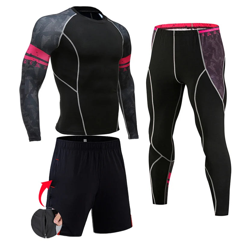 Men&#39;s Compression Sportswear Suits Gym Tights Training Clothes Workout Jogging Sports Set Running Rashguard Tracksuit For Men