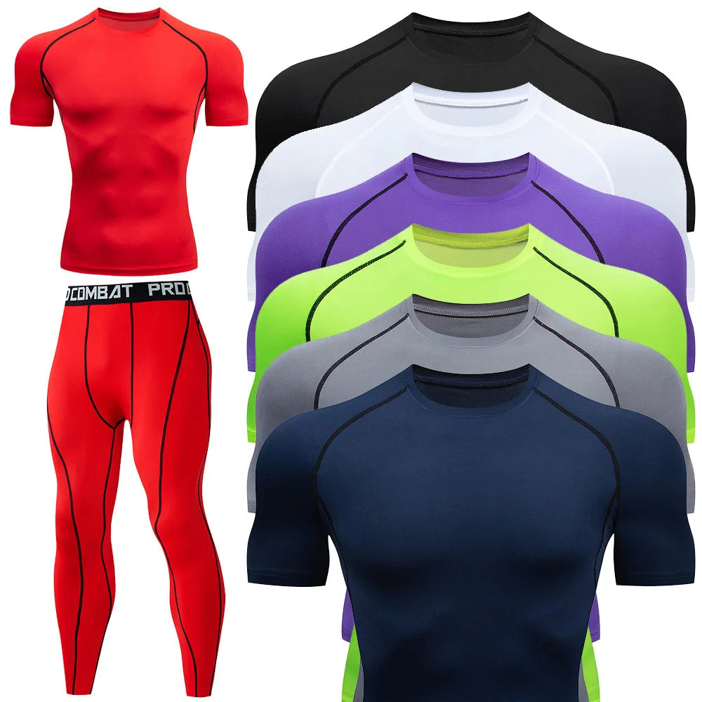 Men&#39;s Running Sportswear Gym Jogging Thermo Underwear Skins Compression Fitness MMA Rashgard Male Quick-drying Tights Track Suit