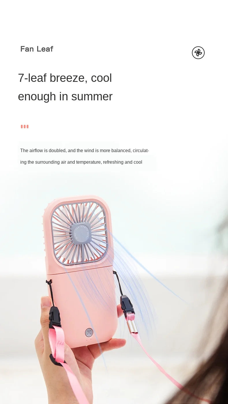 Hanging Neck Fans Mini Portable Folding USB Small Fan Mute Power Bank Portable Handheld Desktop Multi Function Charge Fan