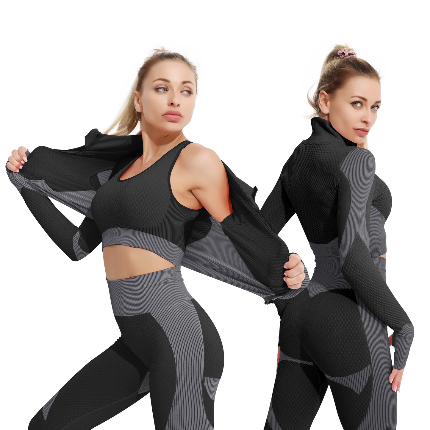 2/3 Pieces Yoga Set Bar High-Waisted Tight Pants Gym Exercise Clothing Suitable Sportswear For Women Zipper Jacket Leggings Suit