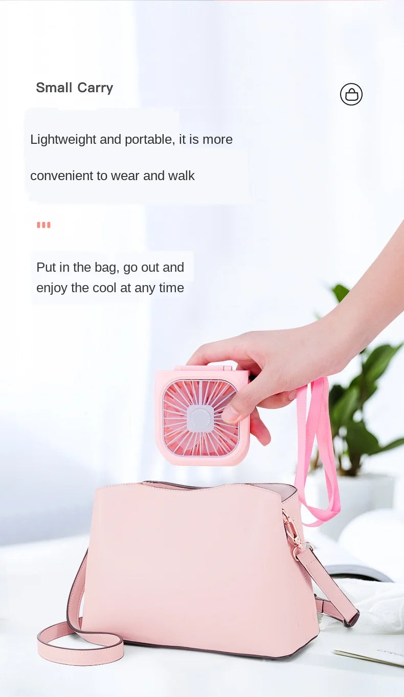 Hanging Neck Fans Mini Portable Folding USB Small Fan Mute Power Bank Portable Handheld Desktop Multi Function Charge Fan