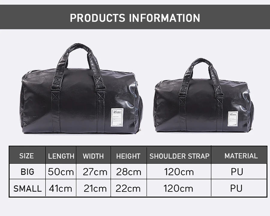 Big Capacity Leather Travel Bag Waterproof Fitness Duffle Bag with Shoes Pocket Sports Weekend Luggage Bag Women Men Handbag