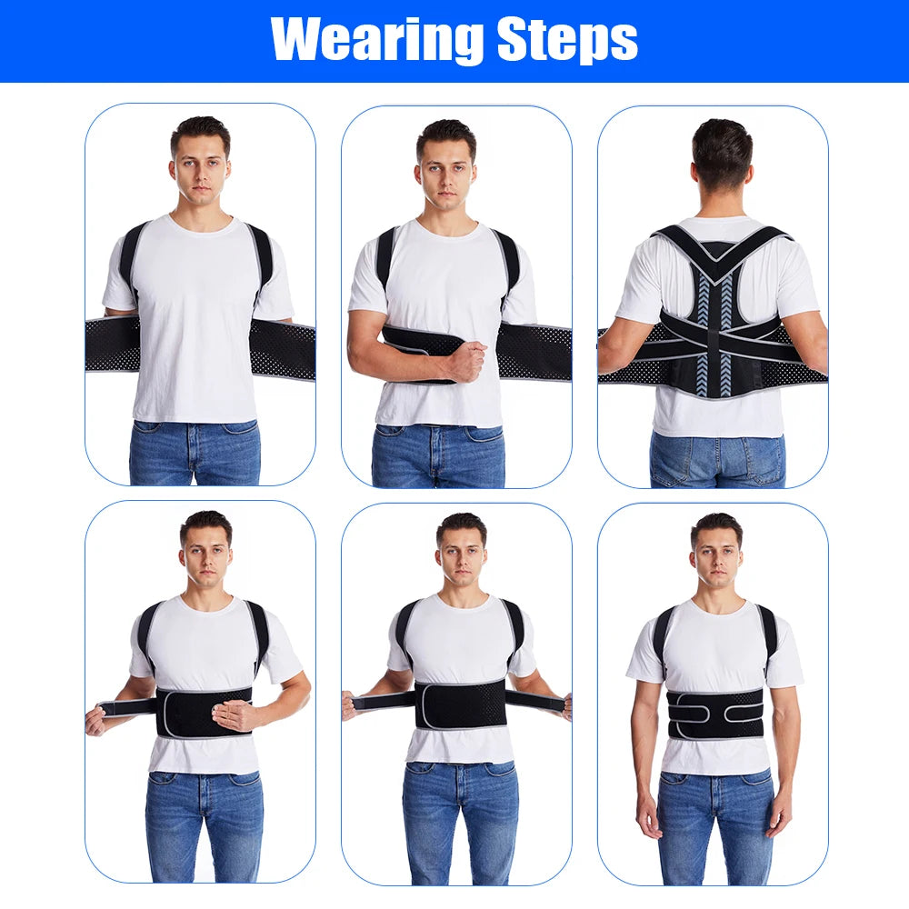 Fully Adjustable Back Shoulder Posture Corrector Belt, Clavicle Spine Support, Reshapes Your Body