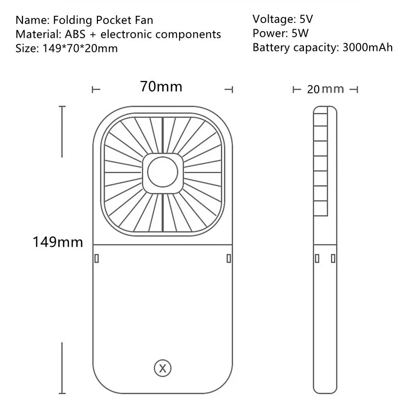 Hanging Neck Fans Mini Portable Folding USB Small Fan Mute Power Bank Portable Handheld Desktop Multi Function Charge Fan