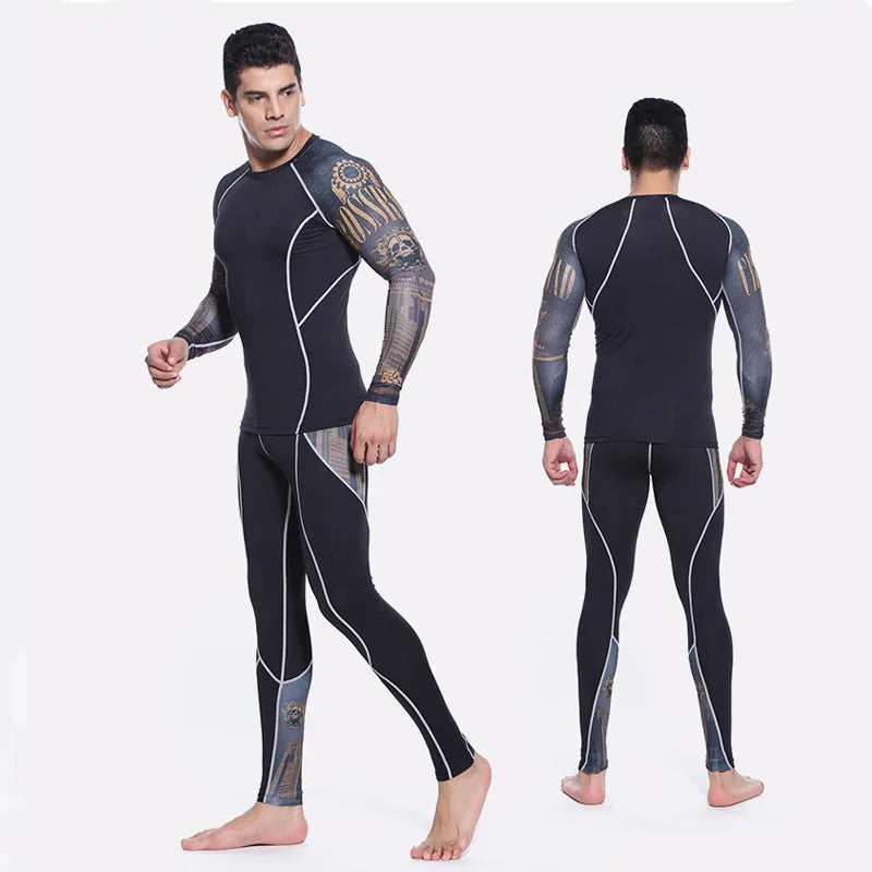 Compression underwear Men&#39;s Winter Thermal underwear MMA 3D wolf Bodybuilding T-Shirt Rashgarda leggings 2 piece tracksuit Men