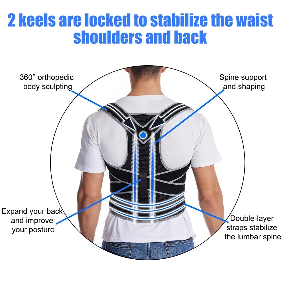 Fully Adjustable Back Shoulder Posture Corrector Belt, Clavicle Spine Support, Reshapes Your Body