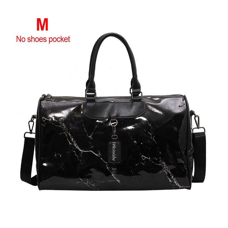 Classy Silver Leather Duffel Gym Sports Bag with Tag