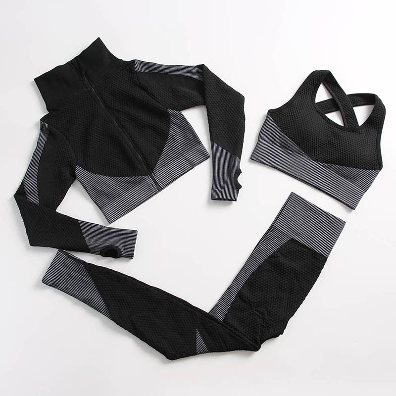 2/3 Pieces Yoga Set Bar High-Waisted Tight Pants Gym Exercise Clothing Suitable Sportswear For Women Zipper Jacket Leggings Suit