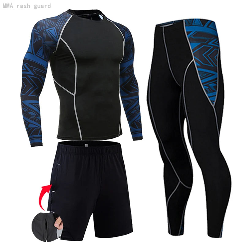 Men&#39;s Compression Sportswear Suits Gym Tights Training Clothes Workout Jogging Sports Set Running Rashguard Tracksuit For Men