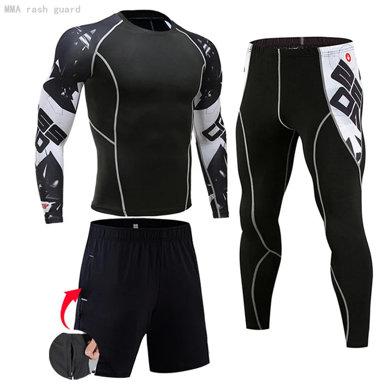 Men&#39;s Compression Sportswear Suits Gym Tights Training Clothes Workout Jogging Sports Set Running Rashguard Tracksuit For Men