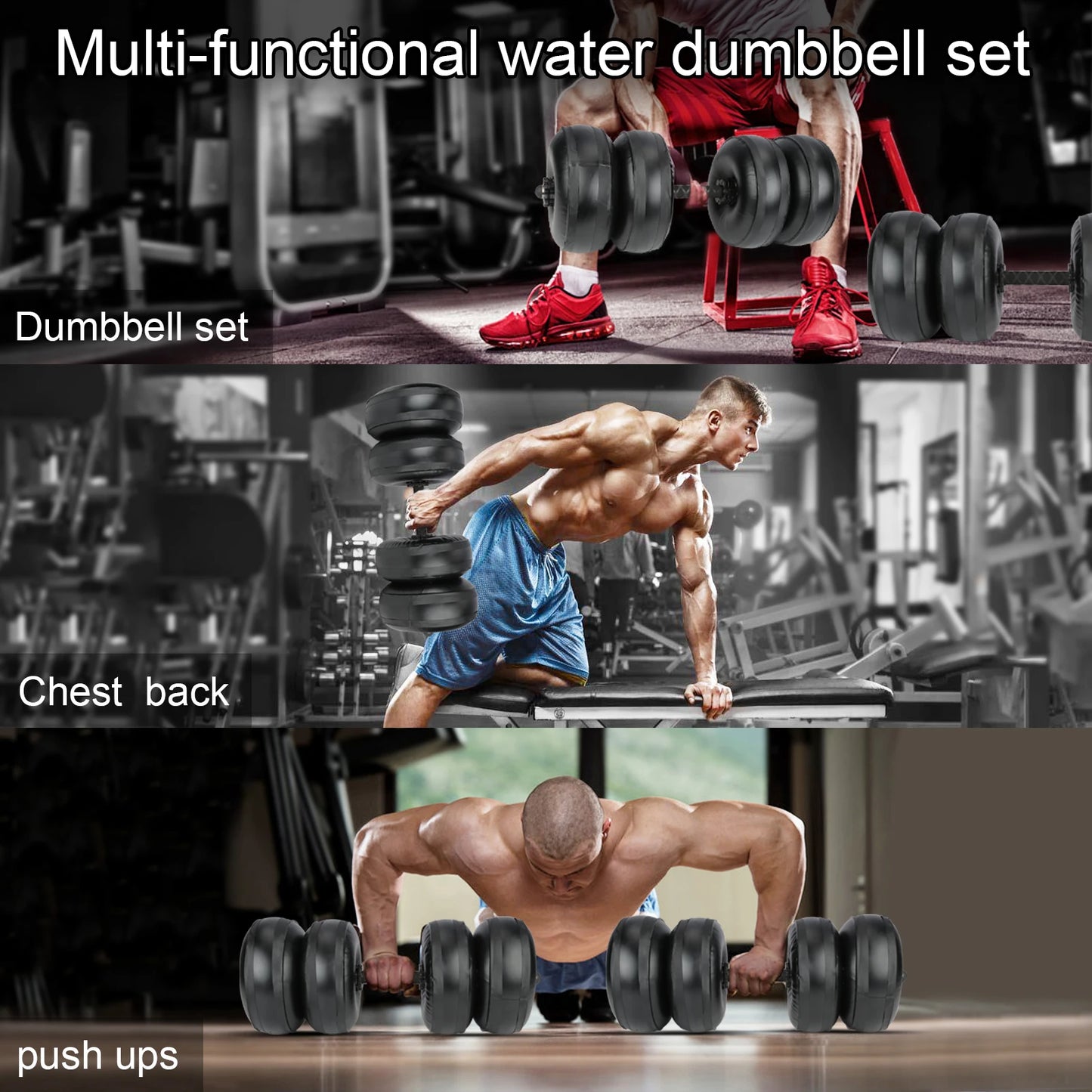 DEIRIS Travel Water Filled Dumbbells Set Gym Weights 20kg 30kg 60kg Portable Adjustable For Men Arm Muscle Training Home Fitness