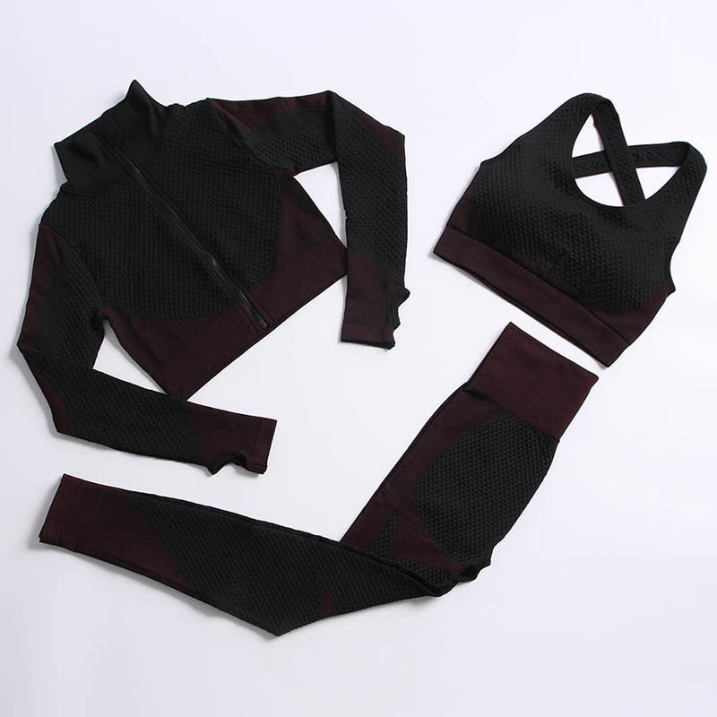 2/3 Pieces Yoga Set Bar High-Waisted Tight Pants Gym Exercise Clothing Suitable Sportswear For Women Zipper Jacket Leggings Suit