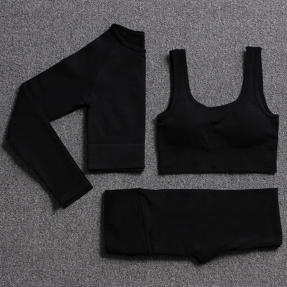 2 Piece Yoga Set Gym Clothing Womens Threaded Tracksuit Crop Top Bra High Waist Leggings Workout Clothes For Women Sports Suit