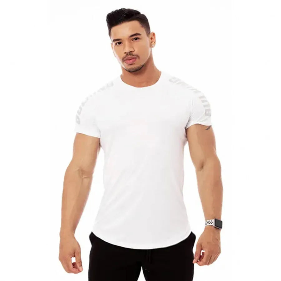 Compression Quick dry T-shirt Men Running Sport Skinny Short Tee Shirt Male Gym Fitness Bodybuilding Workout Black Tops Clothing