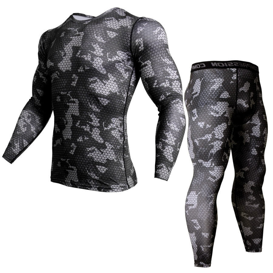 1/2 Piece Camouflage Tracksuit Compression Long Sleeve T-shirt & Tights