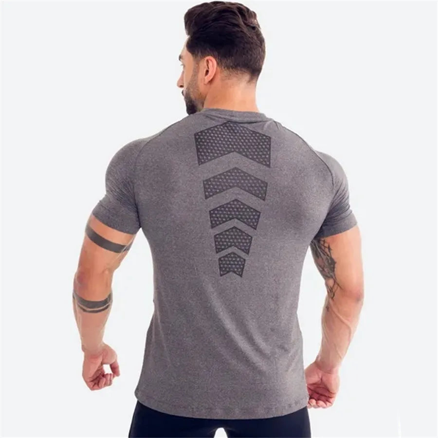 Compression Quick dry T-shirt Men Running Sport Skinny Short Tee Shirt Male Gym Fitness Bodybuilding Workout Black Tops Clothing