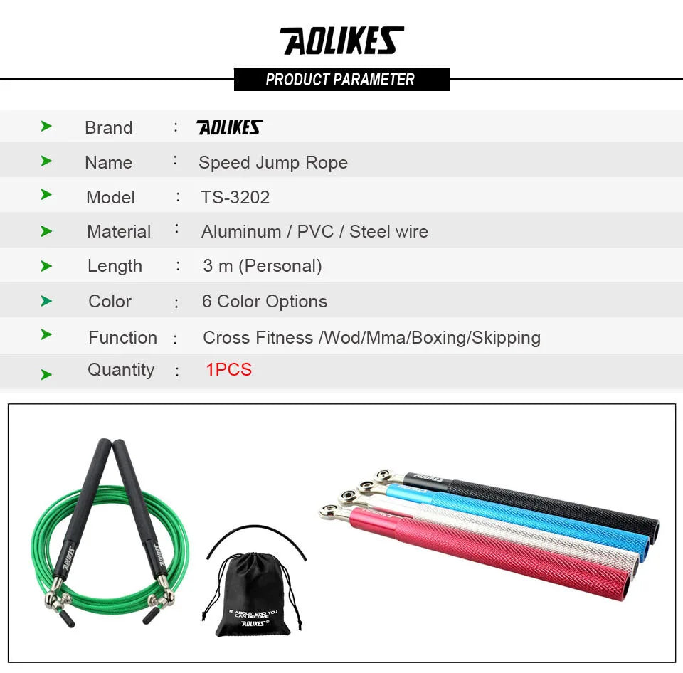 AOLIKES 1PCS Crossfit Speed Jump Rope Professional Skipping Rope For MMA Boxing Fitness Skip Workout Training With Carrying Bag