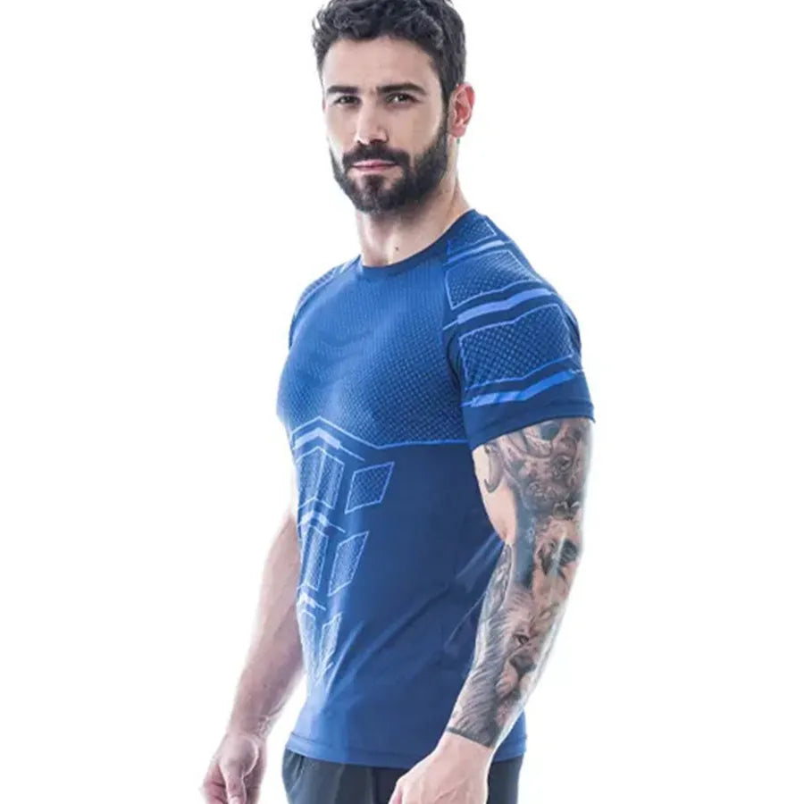 Compression Quick dry T-shirt Men Running Sport Skinny Short Tee Shirt Male Gym Fitness Bodybuilding Workout Black Tops Clothing