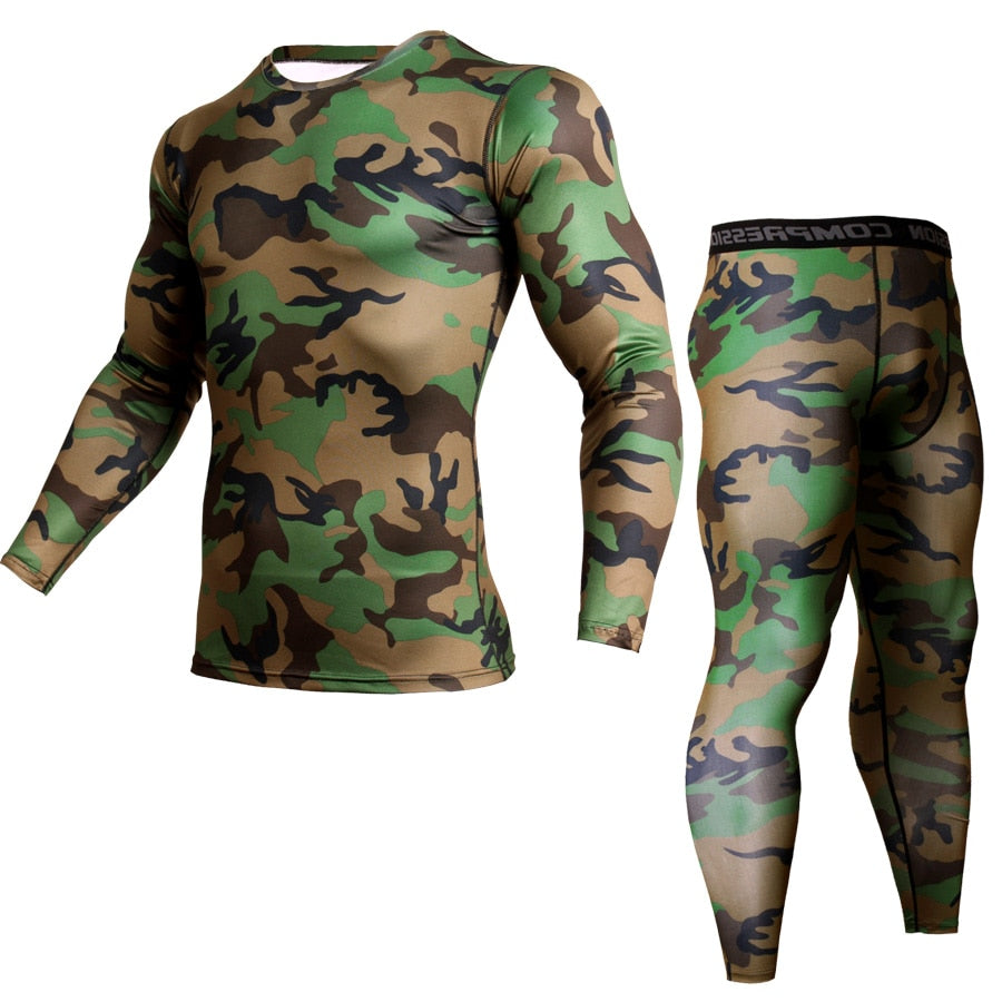 1/2 Piece Camouflage Tracksuit Compression Long Sleeve T-shirt & Tights