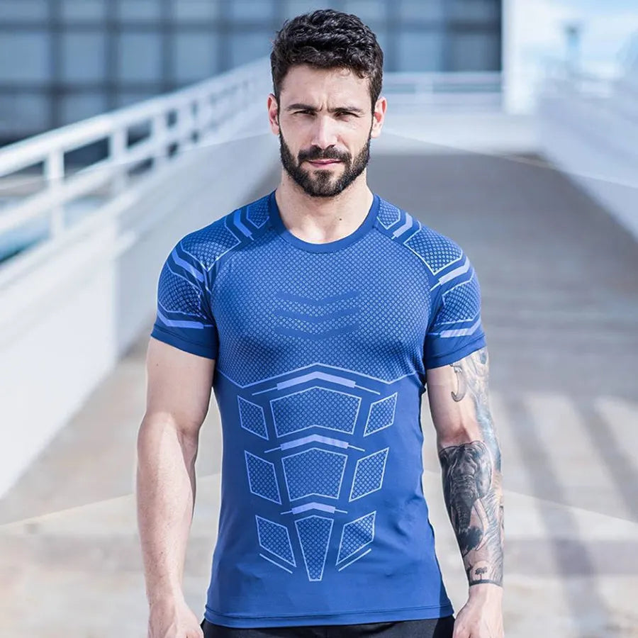 Compression Quick dry T-shirt Men Running Sport Skinny Short Tee Shirt Male Gym Fitness Bodybuilding Workout Black Tops Clothing