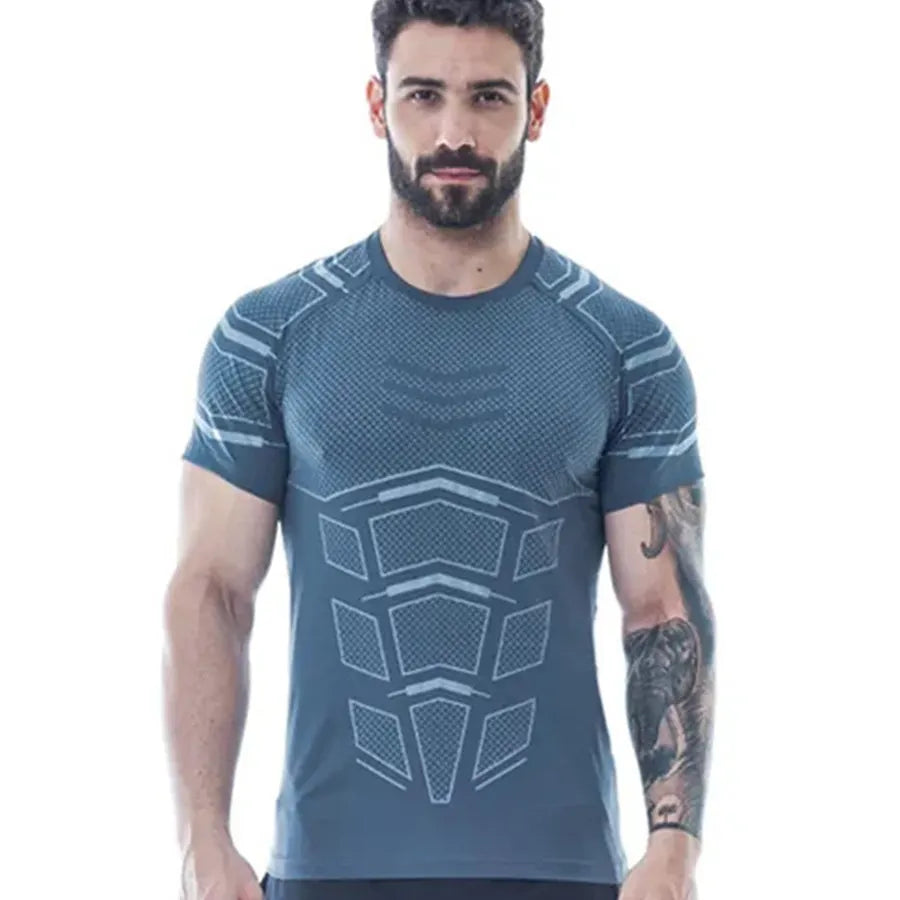 Compression Quick dry T-shirt Men Running Sport Skinny Short Tee Shirt Male Gym Fitness Bodybuilding Workout Black Tops Clothing