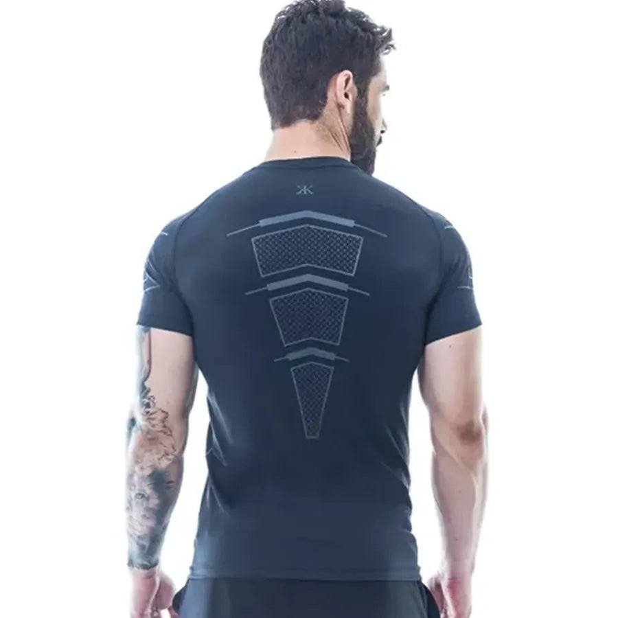 Compression Quick dry T-shirt Men Running Sport Skinny Short Tee Shirt Male Gym Fitness Bodybuilding Workout Black Tops Clothing