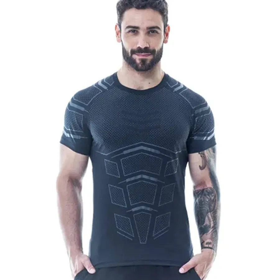 Compression Quick dry T-shirt Men Running Sport Skinny Short Tee Shirt Male Gym Fitness Bodybuilding Workout Black Tops Clothing