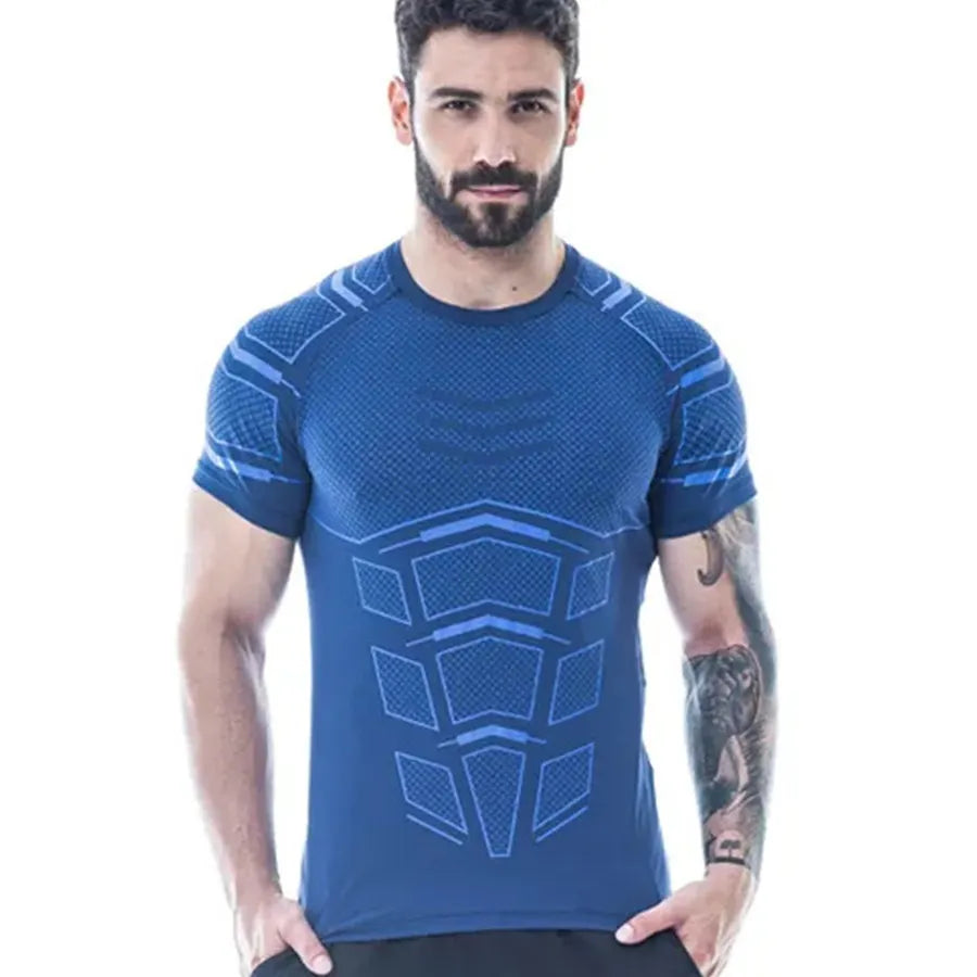 Compression Quick dry T-shirt Men Running Sport Skinny Short Tee Shirt Male Gym Fitness Bodybuilding Workout Black Tops Clothing