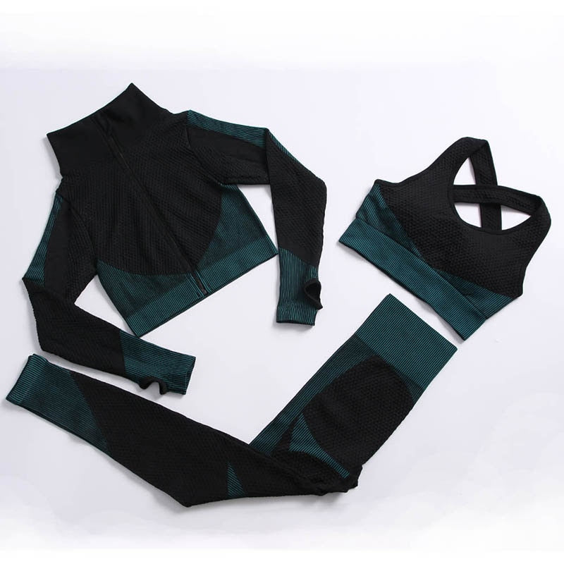 2/3 Pieces Yoga Set Bar High-Waisted Tight Pants Gym Exercise Clothing Suitable Sportswear For Women Zipper Jacket Leggings Suit