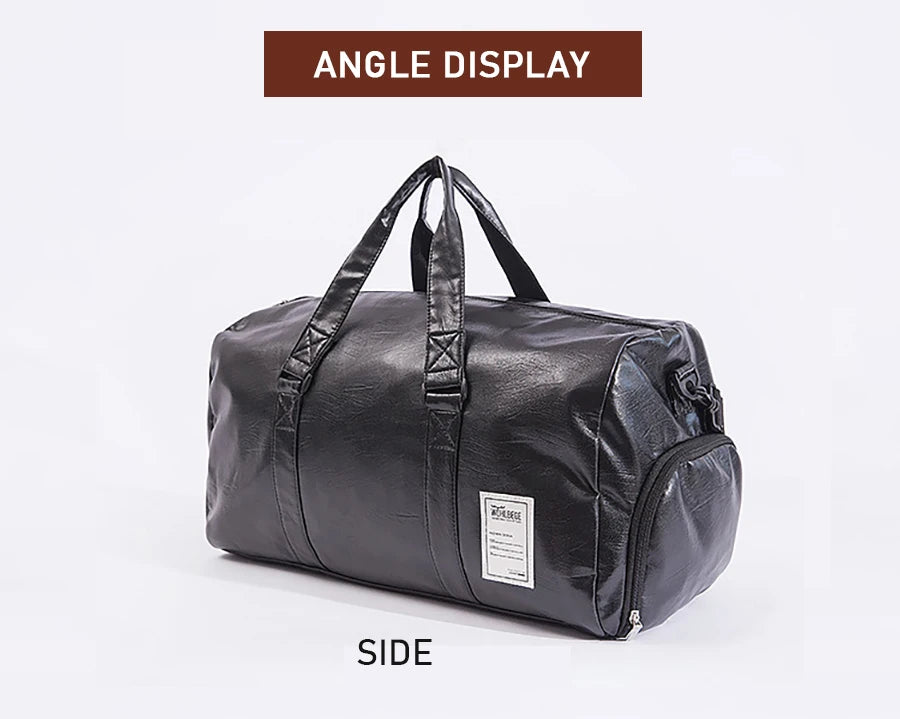 Big Capacity Leather Travel Bag Waterproof Fitness Duffle Bag with Shoes Pocket Sports Weekend Luggage Bag Women Men Handbag