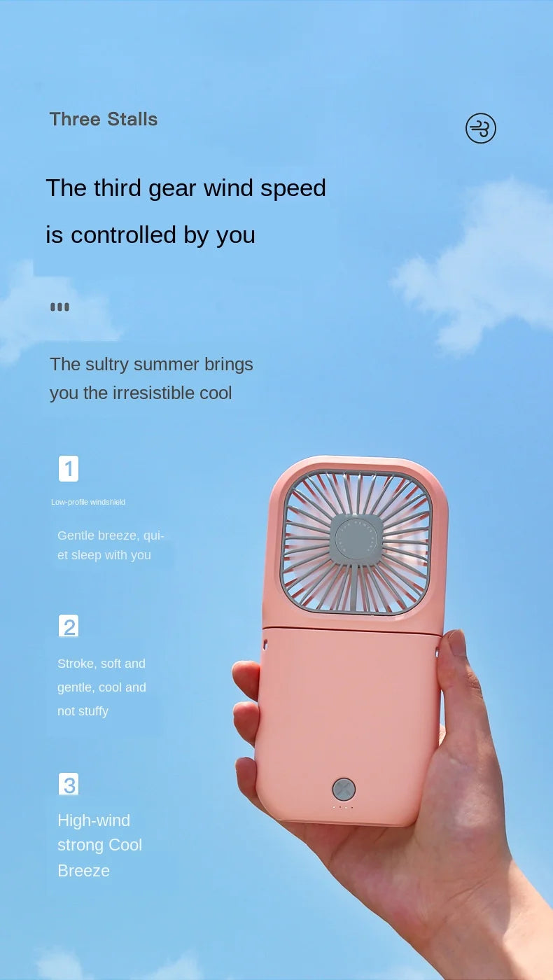 Hanging Neck Fans Mini Portable Folding USB Small Fan Mute Power Bank Portable Handheld Desktop Multi Function Charge Fan