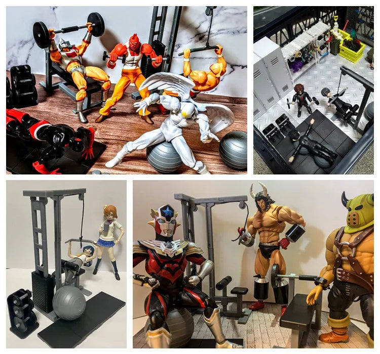 Bandai Genuine Gacha Toys Miniature Muscle Training Machine Scale 1/12 Bench Press Rally Frame Dumbbell Rack Yoga Ball Ornaments