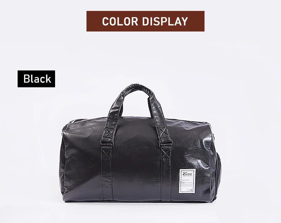 Big Capacity Leather Travel Bag Waterproof Fitness Duffle Bag with Shoes Pocket Sports Weekend Luggage Bag Women Men Handbag