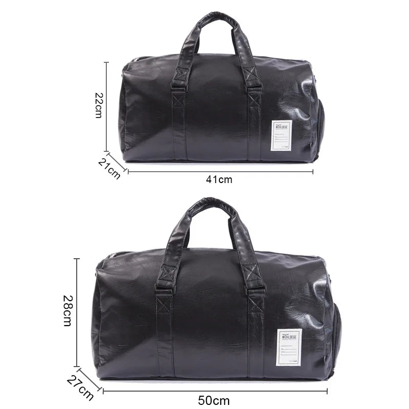 Big Capacity Leather Travel Bag Waterproof Fitness Duffle Bag with Shoes Pocket Sports Weekend Luggage Bag Women Men Handbag