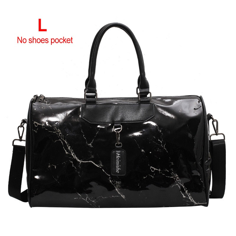 Classy Silver Leather Duffel Gym Sports Bag with Tag