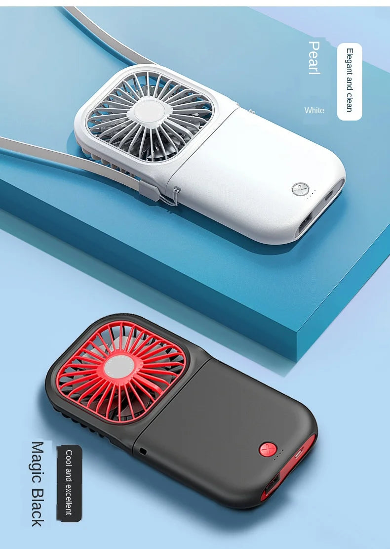 Hanging Neck Fans Mini Portable Folding USB Small Fan Mute Power Bank Portable Handheld Desktop Multi Function Charge Fan