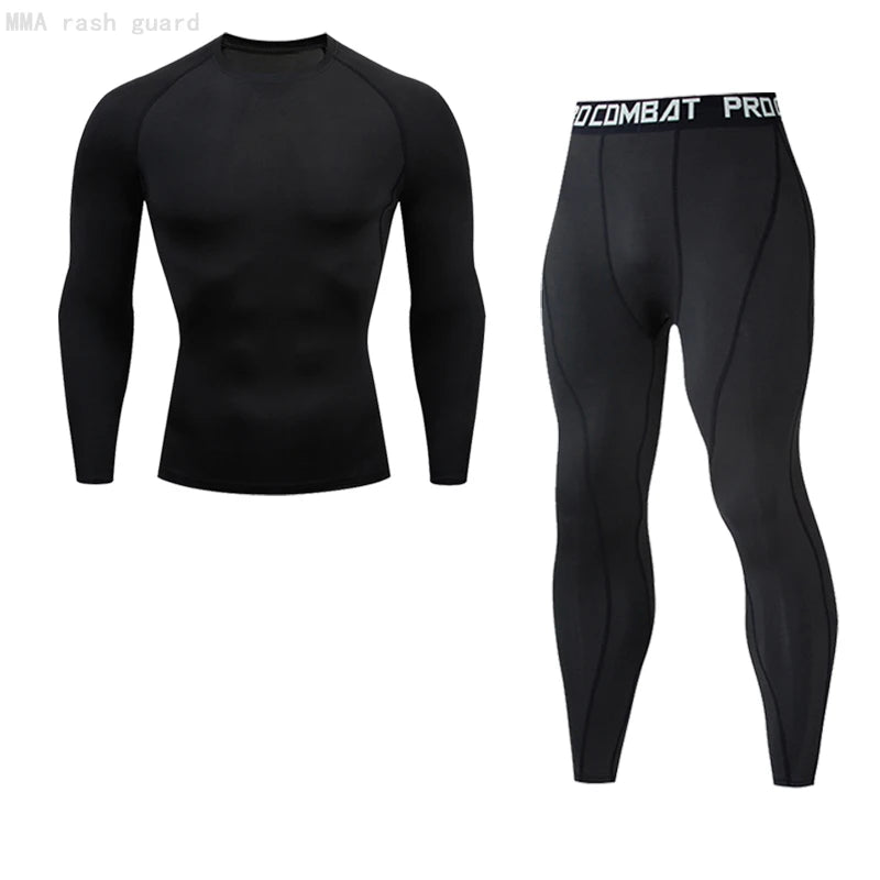 Compression underwear Men&#39;s Winter Thermal underwear MMA 3D wolf Bodybuilding T-Shirt Rashgarda leggings 2 piece tracksuit Men