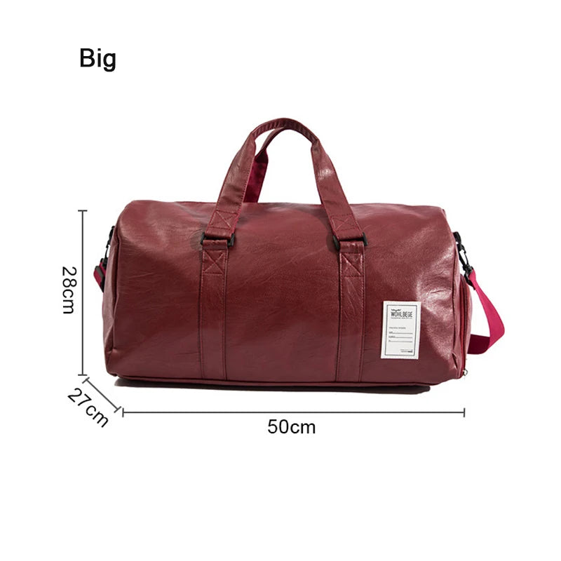 Big Capacity Leather Travel Bag Waterproof Fitness Duffle Bag with Shoes Pocket Sports Weekend Luggage Bag Women Men Handbag