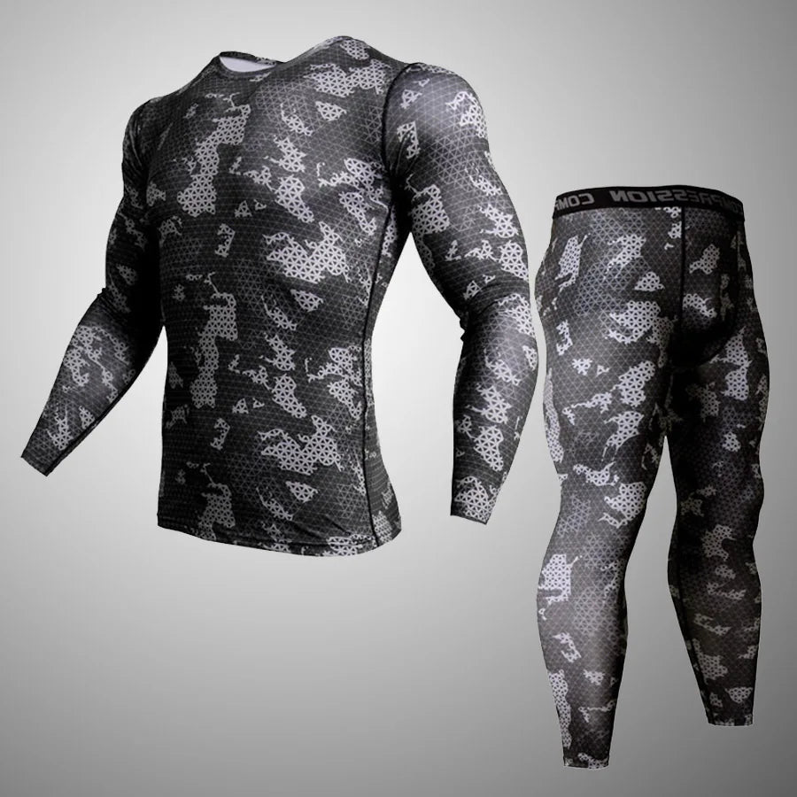 Compression underwear Men&#39;s Winter Thermal underwear MMA 3D wolf Bodybuilding T-Shirt Rashgarda leggings 2 piece tracksuit Men