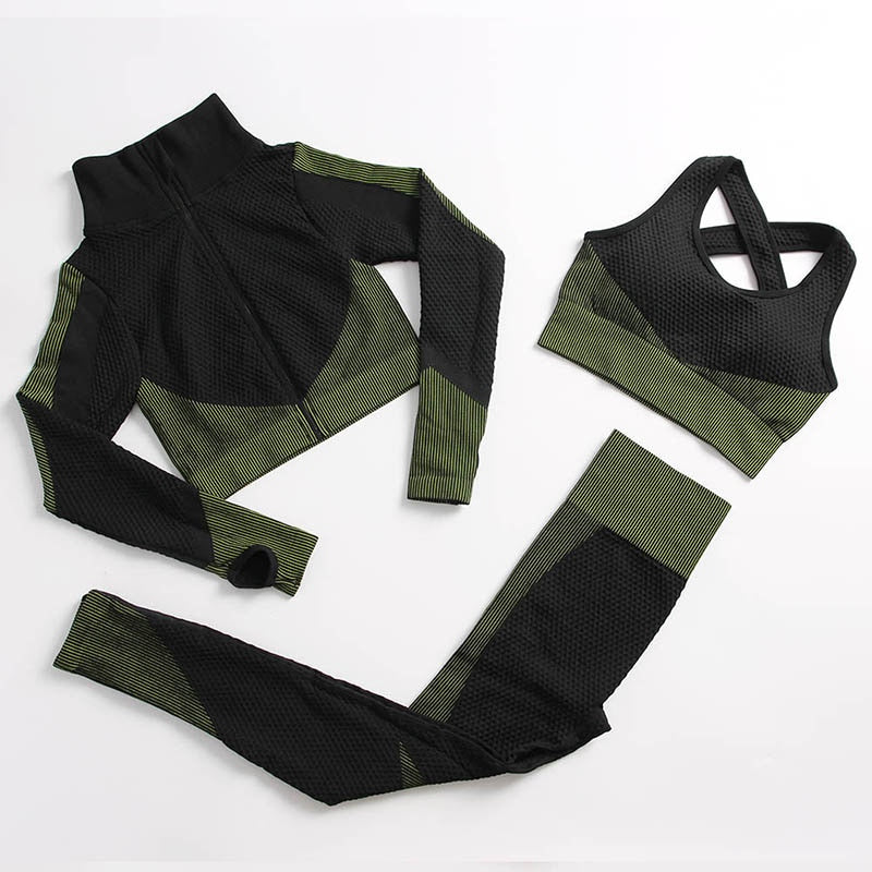 2/3 Pieces Yoga Set Bar High-Waisted Tight Pants Gym Exercise Clothing Suitable Sportswear For Women Zipper Jacket Leggings Suit