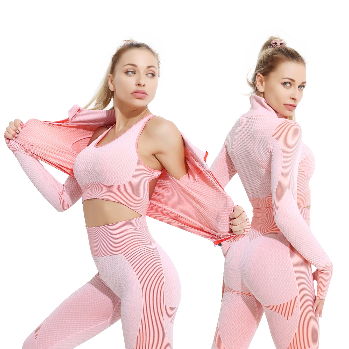 2/3 Pieces Yoga Set Bar High-Waisted Tight Pants Gym Exercise Clothing Suitable Sportswear For Women Zipper Jacket Leggings Suit