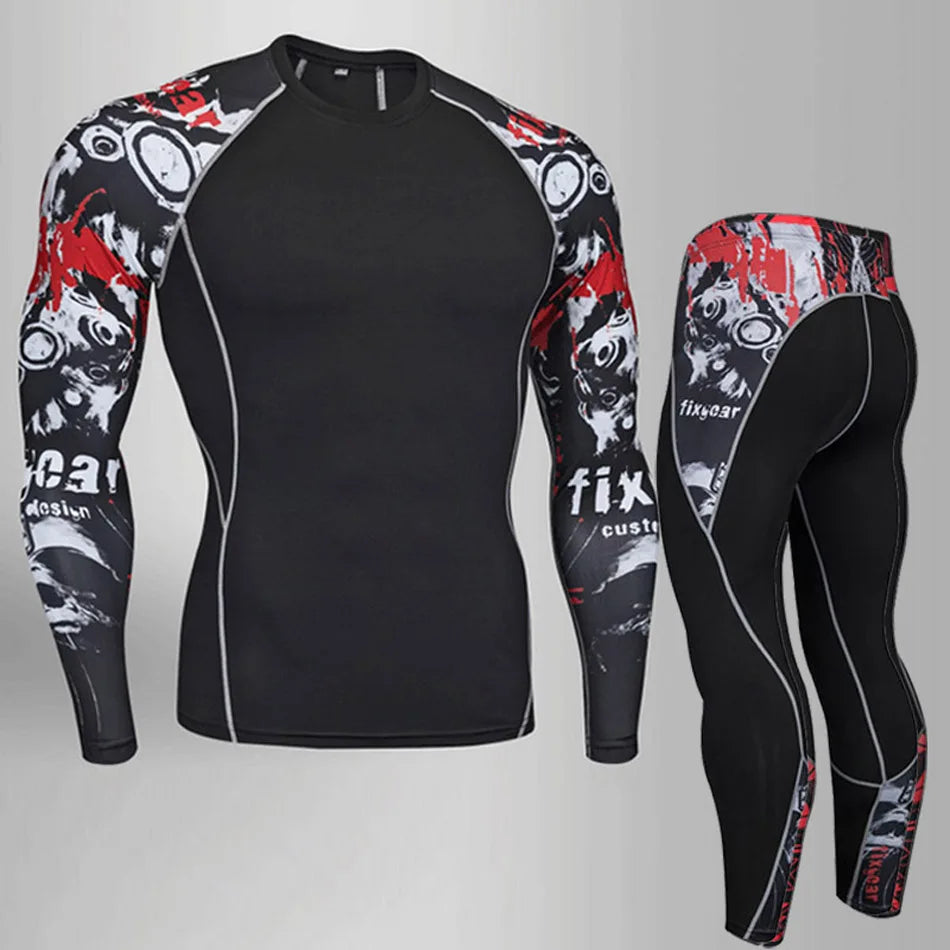 Compression underwear Men&#39;s Winter Thermal underwear MMA 3D wolf Bodybuilding T-Shirt Rashgarda leggings 2 piece tracksuit Men