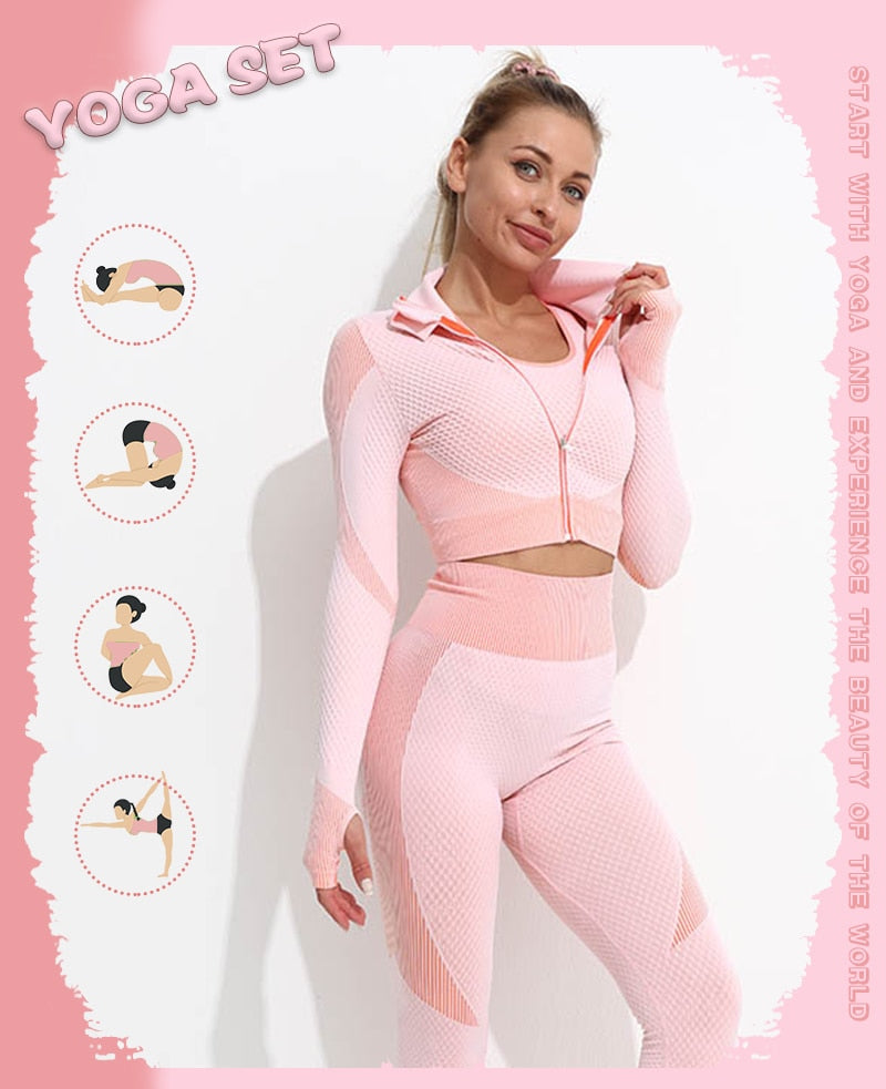 2/3 Pieces Yoga Set Bar High-Waisted Tight Pants Gym Exercise Clothing Suitable Sportswear For Women Zipper Jacket Leggings Suit